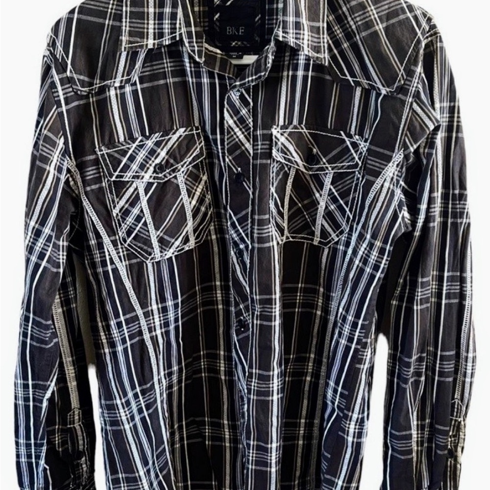 BKE Brown and Tan  Casual Button Down Shirt